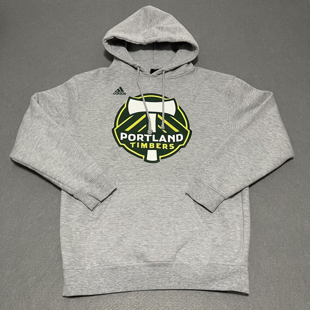 Portland Timbers Hoodie Mens Medium Gray MLS Soccer Adidas Therma Y2K Pullover